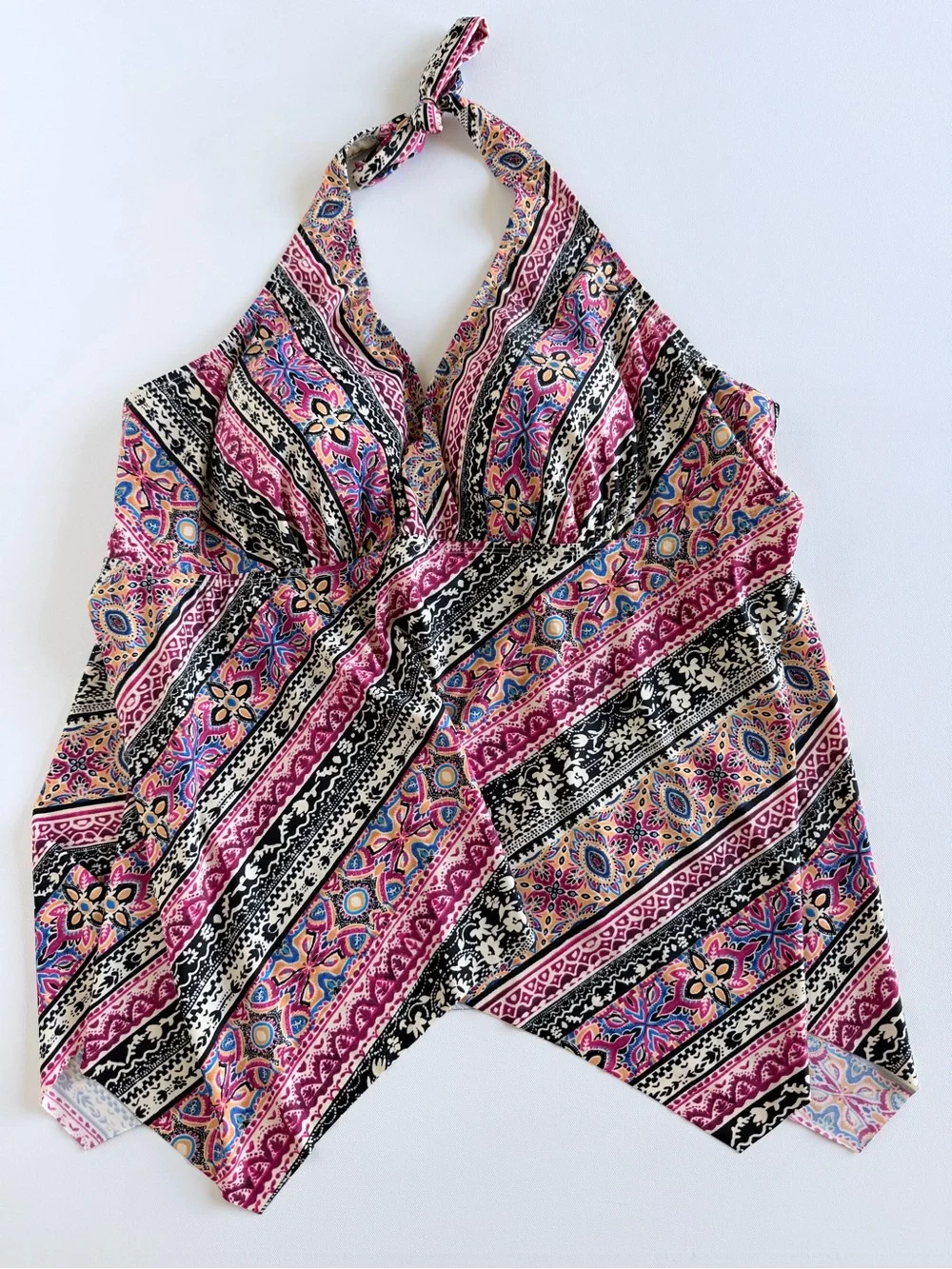 Swimsuits For All Boho Paisley Handkerchief Halter Tankini Top Only Size 26